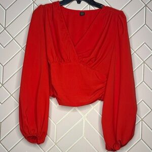 Vibrant Red Puff Sleeve Blouse Medium